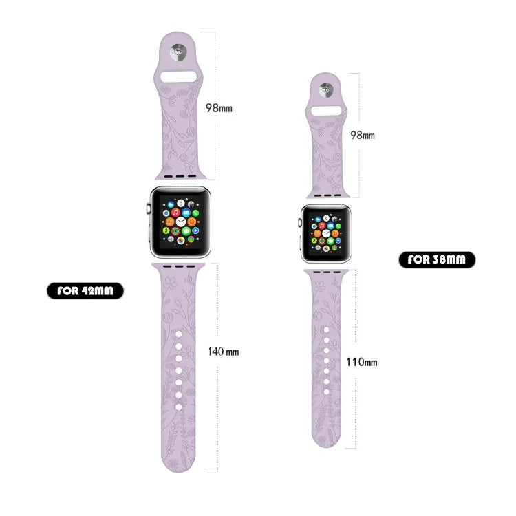 Silikon-Armband mit Schmetterlings- und Blumenprägung für Apple Watch Series 7 (41 mm), 6, SE, 5, 4 (40 mm) und 3, 2, 1 (38 mm)