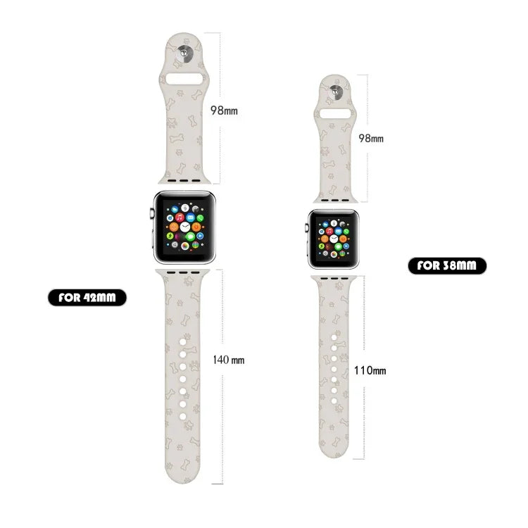 Silikonarmband mit Hundepfoten-Prägung für Apple Watch Series 7 (41 mm), 6, SE, 5, 4 (40 mm), 3, 2, 1 (38 mm) und 7 (45 mm), 6, SE, 5, 4 (44 mm) sowie 3, 2, 1 (42 mm).