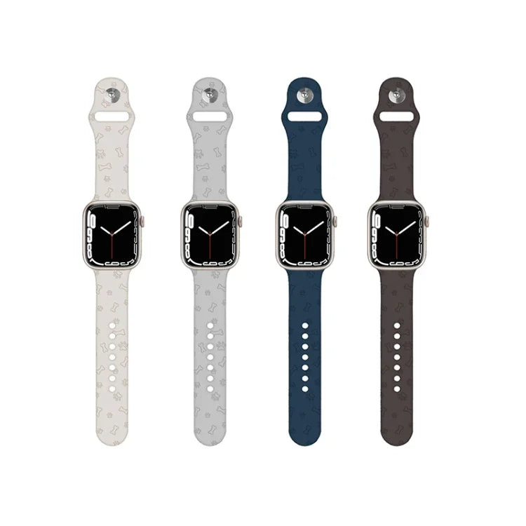 Silikonarmband mit Hundepfoten-Prägung für Apple Watch Series 7 (41 mm), 6, SE, 5, 4 (40 mm), 3, 2, 1 (38 mm) und 7 (45 mm), 6, SE, 5, 4 (44 mm) sowie 3, 2, 1 (42 mm).