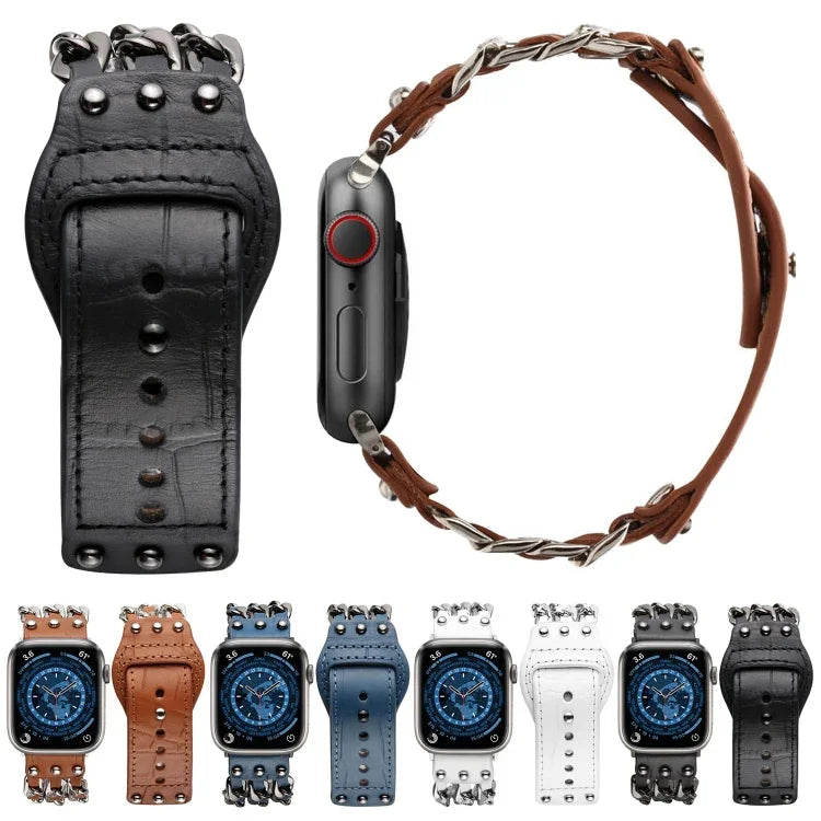 Echtes Lederarmband im Herrenstil für Apple Watch Series 7 (41 mm), 6, SE, 5 und 4 (40 mm), 3, 2 und 1 (38 mm), 7 (45 mm), 6, SE, 5 und 4 (44 mm) sowie 3, 2 und 1 (42 mm).