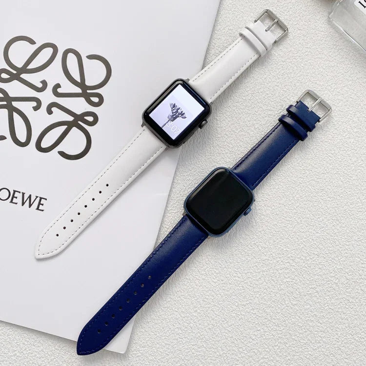 Glänzendes Lederarmband für Apple Watch Series 7 (41 mm), 6, SE, 5 und 4 (40 mm), 3, 2 und 1 (38 mm), 7 (45 mm), 6, SE, 5 und 4 (44 mm) sowie 3, 2 und 1 (42 mm)