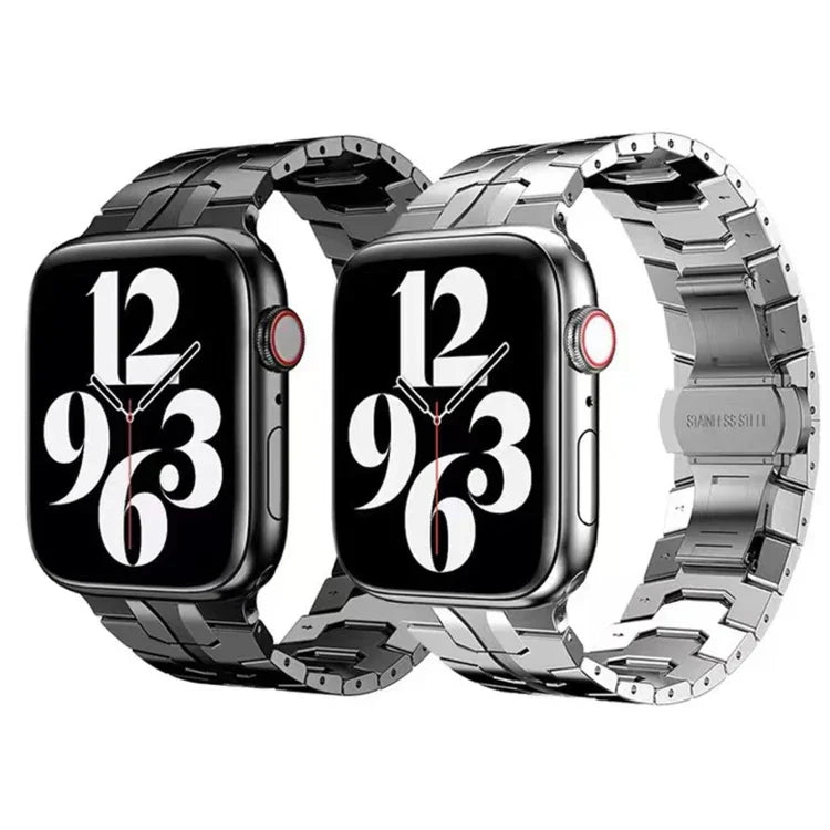 Metallarmband mit Schmetterlingsschließe für Apple Watch Series 7 (41 mm), 6, SE, 5 und 4 (40 mm), 3, 2 und 1 (38 mm) und 7 (45 mm), 6, SE, 5 und 4 (44 mm) sowie 3, 2 und 1 (42 mm).