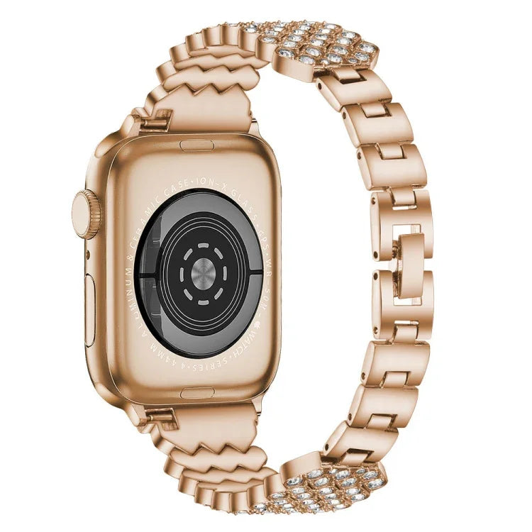 Herzförmiges Diamant-Metallarmband für Apple Watch Series 7 (41 mm), 6, SE, 5, 4 (40 mm), 3, 2, 1 (38 mm) und 7 (45 mm), 6, SE, 5, 4 (44 mm) sowie 3, 2, 1 (42 mm)