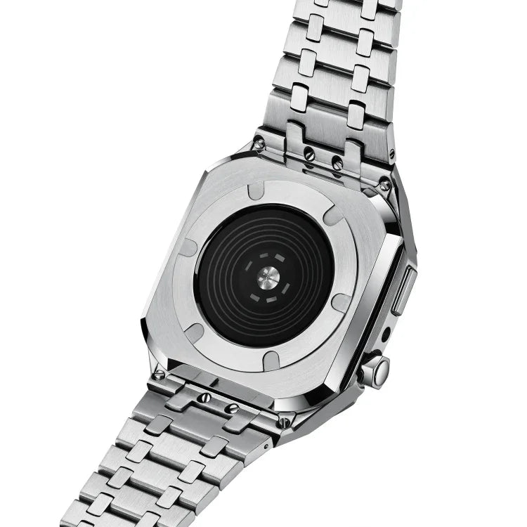 Integriertes Eichenholz-Metall-Armband + Uhrengehäuse für Apple Watch Series 9 / 8 / 7 45 mm