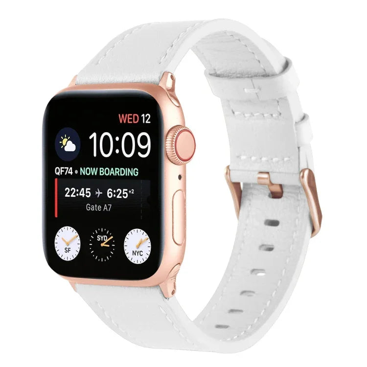 Schmale Armbanduhr aus echtem Leder für Apple Watch Series 7 (41 mm), 6, SE, 5 und 4 (40 mm), 3, 2 und 1 (38 mm) und 7 (45 mm), 6, SE, 5 und 4 (44 mm) sowie 3, 2 und 1 (42 mm).