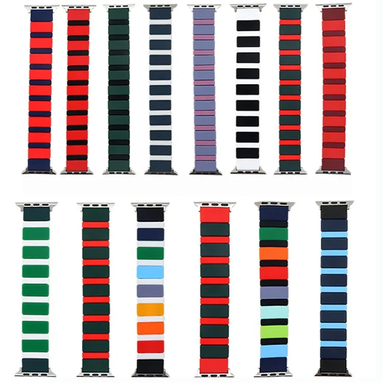 Silikon-Armband mit Verbindungsstücken für Apple Watch Series 7 (41 mm), 6, SE, 5 und 4 (40 mm), 3, 2 und 1 (38 mm) und 7 (45 mm), 6, SE, 5 und 4 (44 mm) sowie 3, 2 und 1 (42 mm)