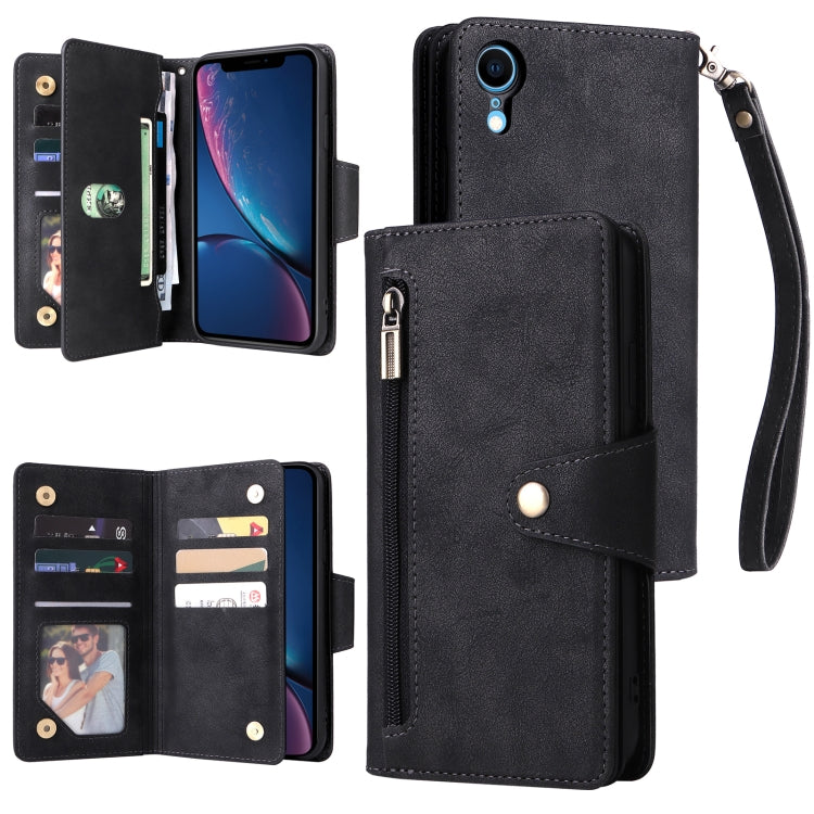 Rivet Buckle 9 Cards Three Fold Leather Phone Case, For iPhone XR, For iPhone XS Max, For iPhone 11 Pro Max, For iPhone 13 Pro, For iPhone 13 Pro Max
