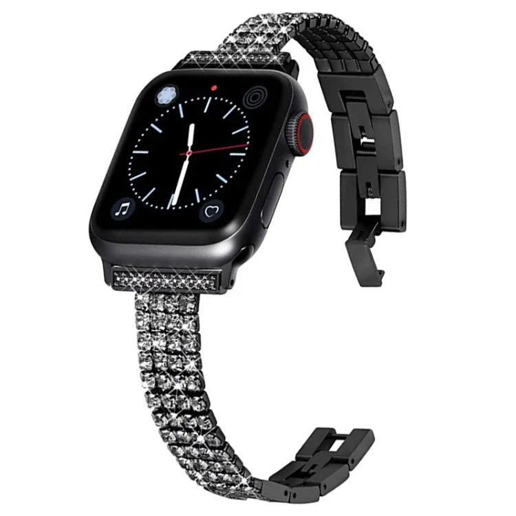 Vierreihiges, diamantbesetztes Metallarmband für Apple Watch Series 7 (41 mm), 6, SE, 5 und 4 (40 mm), 3, 2 und 1 (38 mm), 7 (45 mm), 6, SE, 5 und 4 (44 mm) sowie 3, 2 und 1 (42 mm)