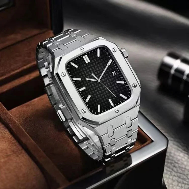 Integriertes Eichenholz-Metallarmband + Uhrengehäuse für Apple Watch Series 6, SE, 5 und 4 (44 mm)
