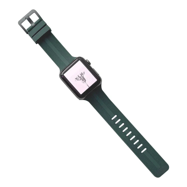 Silikonarmband mit Gewinde für Apple Watch Series 7 (41 mm), 6, SE, 5 und 4 (40 mm), 3, 2 und 1 (38 mm) und 7 (45 mm), 6, SE, 5 und 4 (44 mm) sowie 3, 2 und 1 (42 mm).