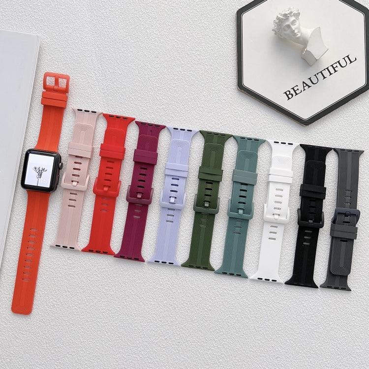 Silikonarmband mit Gewinde für Apple Watch Series 7 (41 mm), 6, SE, 5 und 4 (40 mm), 3, 2 und 1 (38 mm) und 7 (45 mm), 6, SE, 5 und 4 (44 mm) sowie 3, 2 und 1 (42 mm).
