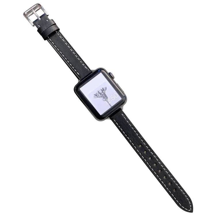 Einfaches Lederarmband für Apple Watch Series 7 (41 mm), 6, SE, 5 und 4 (40 mm), 3, 2 und 1 (38 mm) und 7 (45 mm), 6, SE, 5 und 4 (44 mm) sowie 3, 2 und 1 (42 mm).