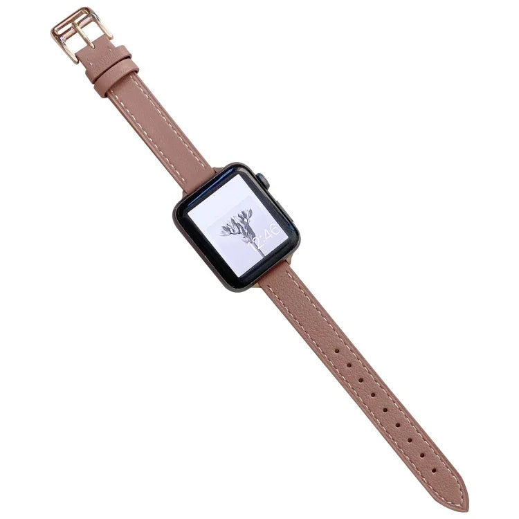 Einfaches Lederarmband für Apple Watch Series 7 (41 mm), 6, SE, 5 und 4 (40 mm), 3, 2 und 1 (38 mm) und 7 (45 mm), 6, SE, 5 und 4 (44 mm) sowie 3, 2 und 1 (42 mm).