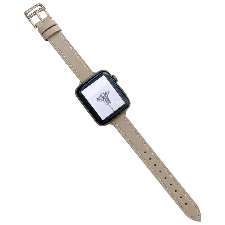 Einfaches Lederarmband für Apple Watch Series 7 (41 mm), 6, SE, 5 und 4 (40 mm), 3, 2 und 1 (38 mm) und 7 (45 mm), 6, SE, 5 und 4 (44 mm) sowie 3, 2 und 1 (42 mm).