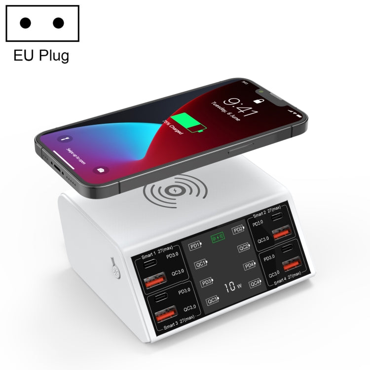 838w 9 in 1 100W 4 PD 3.0 USB-C / Type-C + 4 QC 3.0 USB Anschlüsse Intelligentes Digitaldisplay Drahtlosladegerät, EU Stecker, US Stecker, UK Stecker, AU Stecker