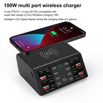 838w 9 in 1 100W 4 PD 3.0 USB-C / Type-C + 4 QC 3.0 USB Anschlüsse Intelligentes Digitaldisplay Drahtlosladegerät, EU Stecker, US Stecker, UK Stecker, AU Stecker