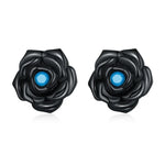 Ohrstecker mit schwarzer Rose aus 925er Sterlingsilber, Damenohrringe, Schwarze Rose