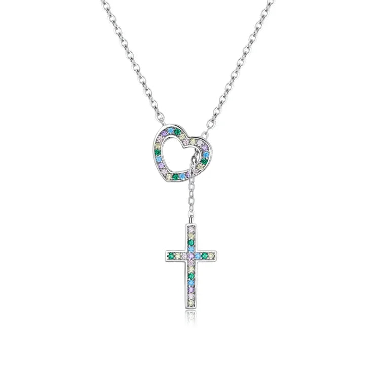 Herzkreuz-Halskette für Damen aus 925er Sterlingsilber