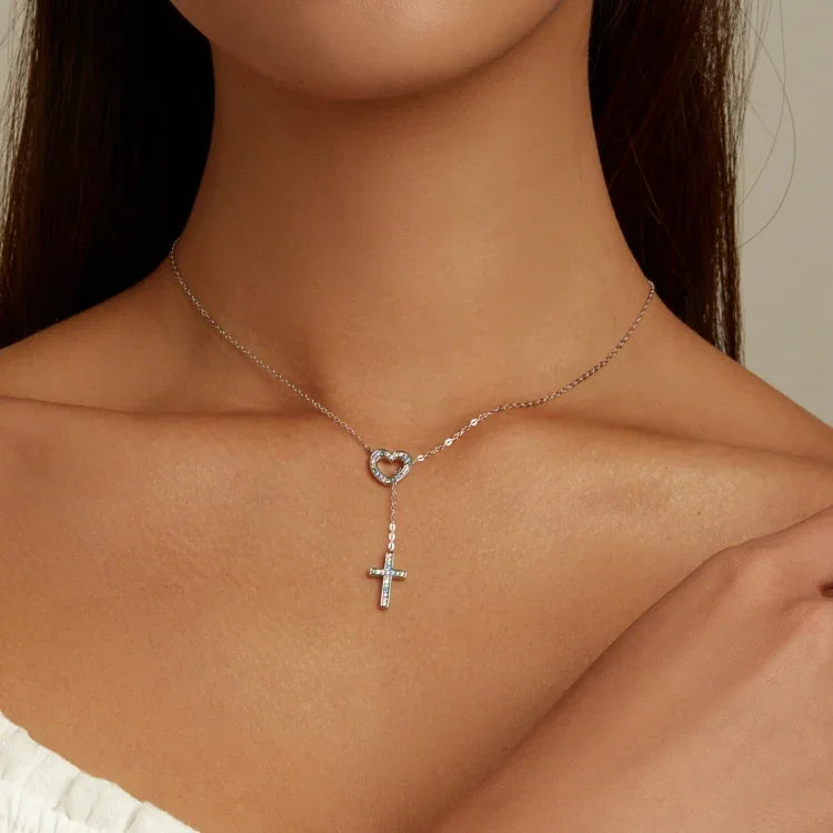 Herzkreuz-Halskette für Damen aus 925er Sterlingsilber