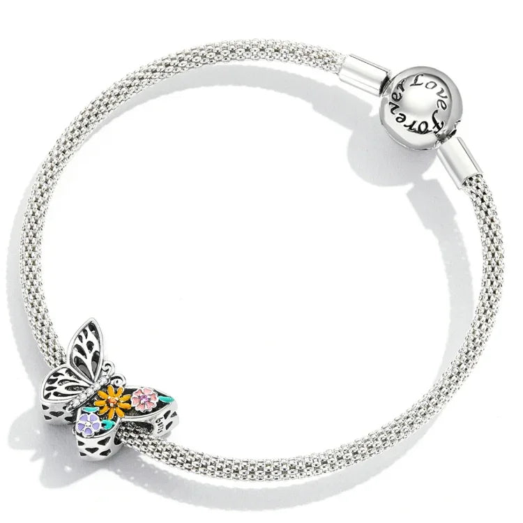 S925 Sterling Silber Blumen-Schmetterlingsperlen DIY Armband Halskette Accessoires, Blumen-Schmetterling