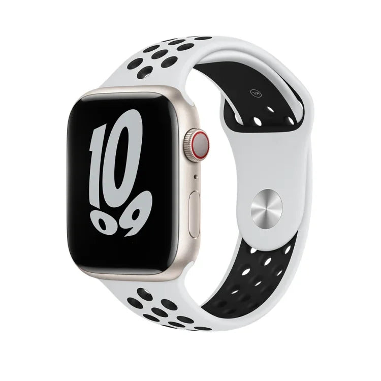 Sportliches Silikonarmband für Apple Watch Series 7 (41 mm), 6, SE, 5 und 4 (40 mm), 3, 2 und 1 (38 mm), 7 (45 mm), 6, SE, 5 und 4 (44 mm) sowie 3, 2 und 1 (42 mm)