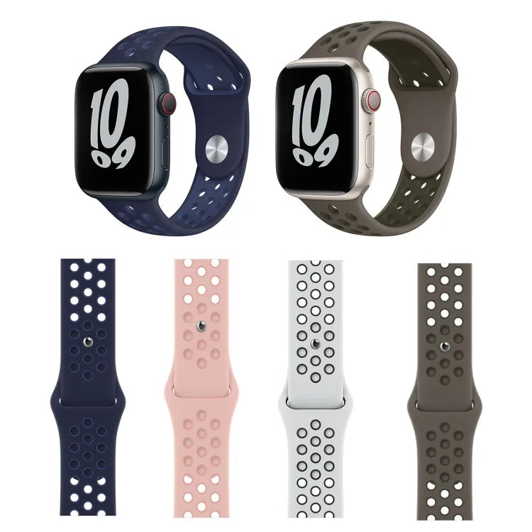 Sportliches Silikonarmband für Apple Watch Series 7 (41 mm), 6, SE, 5 und 4 (40 mm), 3, 2 und 1 (38 mm), 7 (45 mm), 6, SE, 5 und 4 (44 mm) sowie 3, 2 und 1 (42 mm)