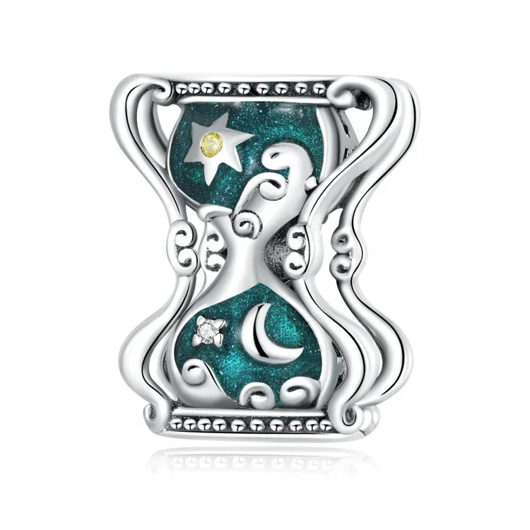S925 Sterling Silber Sonnen- und Mond-Sanduhrperlen DIY Armband- und Halskettenzubehör, Sonnen- und Mond-Sanduhr