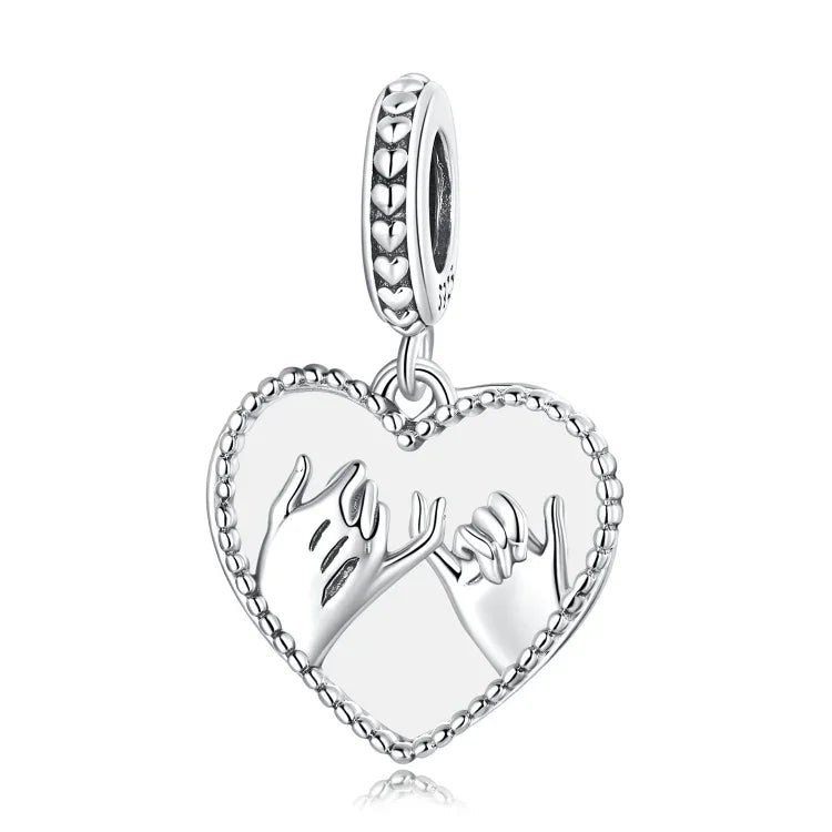 S925 Sterling Silber Silberherz Hand in Hand Anhänger DIY Armband Halskette Accessoires, Hand in Hand
