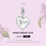 S925 Sterling Silber Silberherz Hand in Hand Anhänger DIY Armband Halskette Accessoires, Hand in Hand