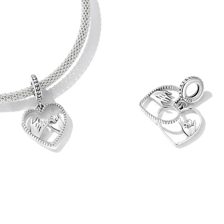 S925 Sterling Silber Silberherz Hand in Hand Anhänger DIY Armband Halskette Accessoires, Hand in Hand