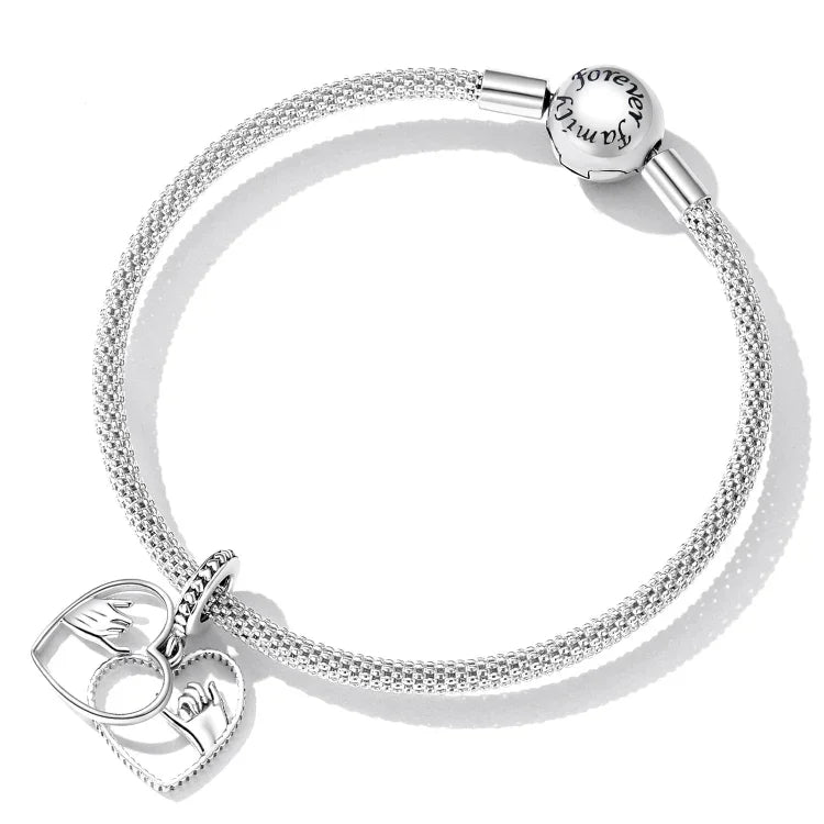 S925 Sterling Silber Silberherz Hand in Hand Anhänger DIY Armband Halskette Accessoires, Hand in Hand