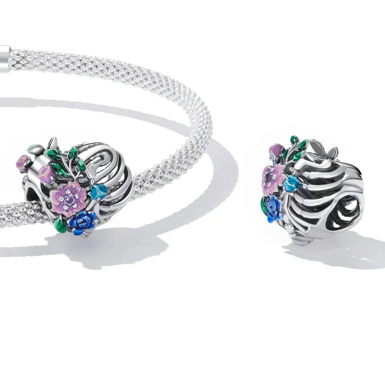 S925 Sterling Silber Herz-Rippen-Blumenperlen DIY Armband Halskette Accessoires, Herz-Rippen-Blume