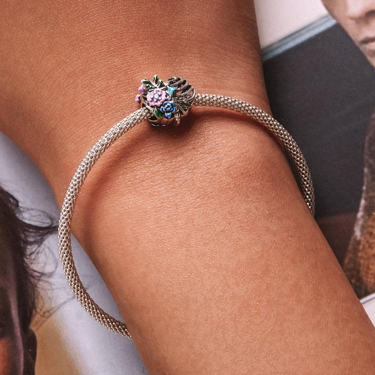 S925 Sterling Silber Herz-Rippen-Blumenperlen DIY Armband Halskette Accessoires, Herz-Rippen-Blume