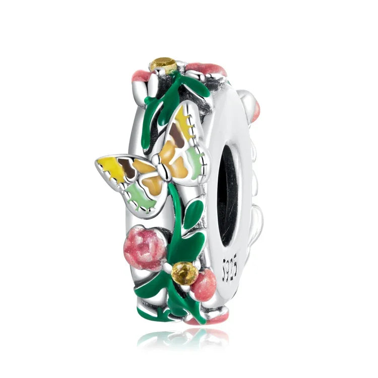 S925 Sterling Silber Schmetterlingsblumenperlen DIY Armband Halskette Accessoires, Schmetterlingsblume