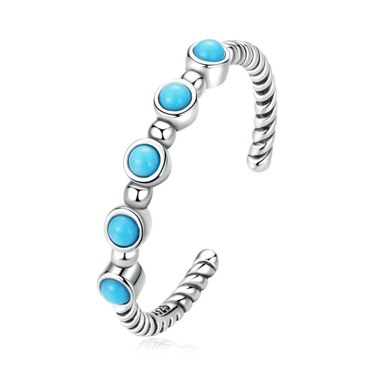 Offener Damenring aus 925er Sterlingsilber mit Türkis-Twist, Türkis-Twist