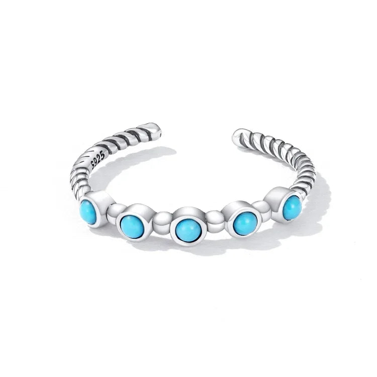 Offener Damenring aus 925er Sterlingsilber mit Türkis-Twist, Türkis-Twist