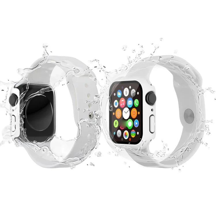 Wasserdichtes PC-Gehäuse mit gehärteter Folie, passend für Apple Watch Series 9 / 8 / 7 (41 mm) und Apple Watch Series 9 / 8 / 7 (45 mm).