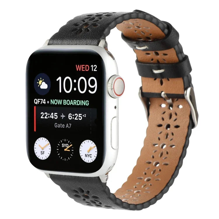 Echtes Lederarmband mit Hohlmuster für Apple Watch Series 7 (41 mm), 6, SE, 5 und 4 (40 mm), 3, 2 und 1 (38 mm), 7 (45 mm), 6, SE, 5 und 4 (44 mm) sowie 3, 2 und 1 (42 mm).