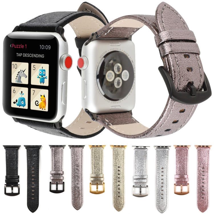 Glitzerndes Echtleder-Uhrenarmband für Apple Watch Series 7 (41 mm), 6, SE, 5 und 4 (40 mm), 3, 2 und 1 (38 mm), 7 (45 mm), 6, SE, 5 und 4 (44 mm) sowie 3, 2 und 1 (42 mm)