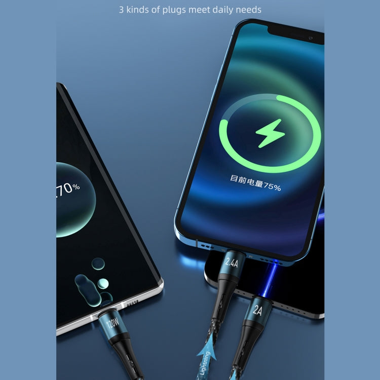 awei CL-972 Type-C / USB-C + 8 Pin + Micro USB 3 in 1 Schnelllade-Datenkabel, Länge: 1,2m