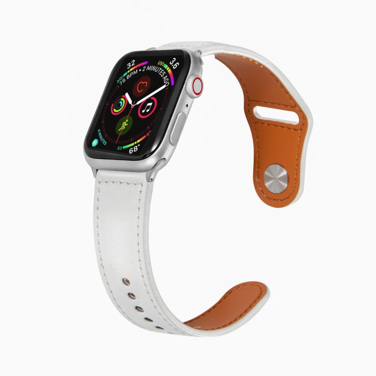 Silbernes Lederarmband mit Nagelschnalle für Apple Watch Series 7 (41 mm), 6, SE, 5, 4 (40 mm), 3, 2, 1 (38 mm) und 7 (45 mm), 6, SE, 5, 4 (44 mm) sowie 3, 2, 1 (42 mm).