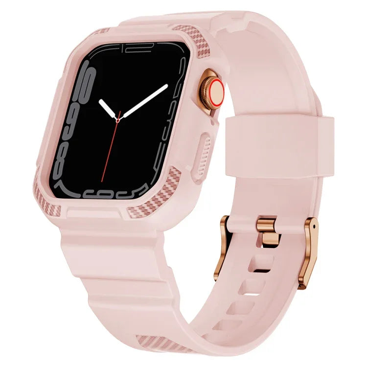 Silikonarmband mit integriertem Carbonfaser-Muster für Apple Watch Series 7 (41 mm), 6, SE, 5 und 4 (40 mm), 3, 2 und 1 (38 mm), 7 (45 mm), 6, SE, 5 und 4 (44 mm) sowie 3, 2 und 1 (42 mm)
