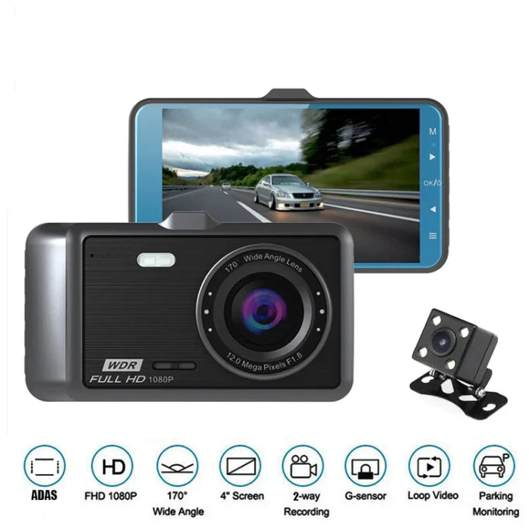 Anytek A60 Auto 4 Zoll IPS Bildschirm HD 1080P 170 Grad Weitwinkel Dual Kamera ADAS Fahrtenschreiber, A60