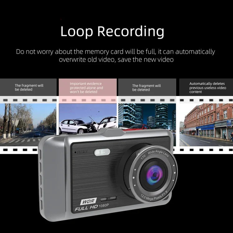 Anytek A60 Auto 4 Zoll IPS Bildschirm HD 1080P 170 Grad Weitwinkel Dual Kamera ADAS Fahrtenschreiber, A60