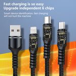 6A 66W 3 in 1 USB zu 8 Pin + Micro USB + USB-C / Type-C Schnellladekabel mit geflochtenem Datenkabel, USB zu 8 Pin+Micro USB+Type-C