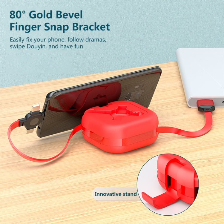 3 in 1 USB zu 8Pin + Micro USB + USB-C / Type-C Teleskop-Ladekabel mit Handyhalter