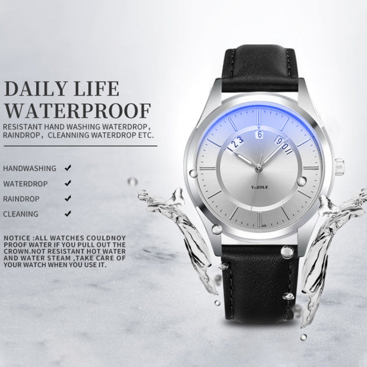YAZOLE 513 Lederarmband Kalender Wasserdichte Quarzuhr
