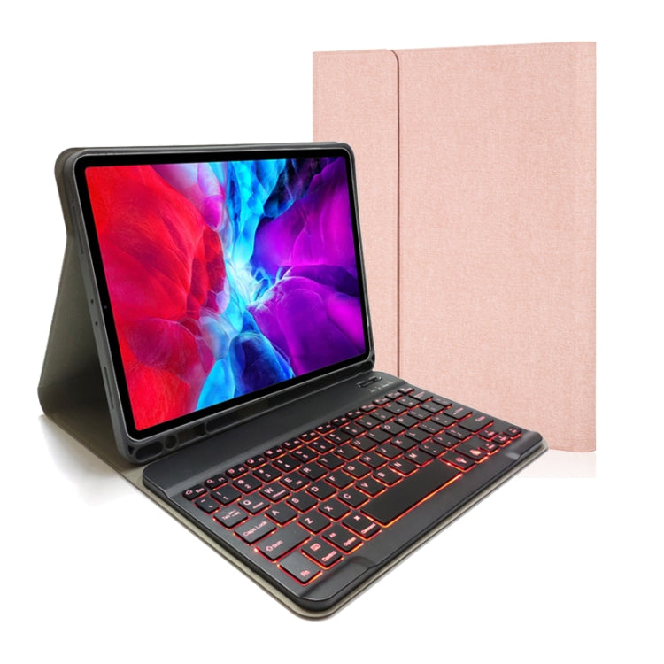 Stoffstruktur Abnehmbare magnetische Bluetooth-Tastatur Horizontale Klapp-Lederhülle für iPad Pro 11 2020 / 2018 mit Halter & Stifthalter, RK11, RK11D Hintergrundbeleuchtung