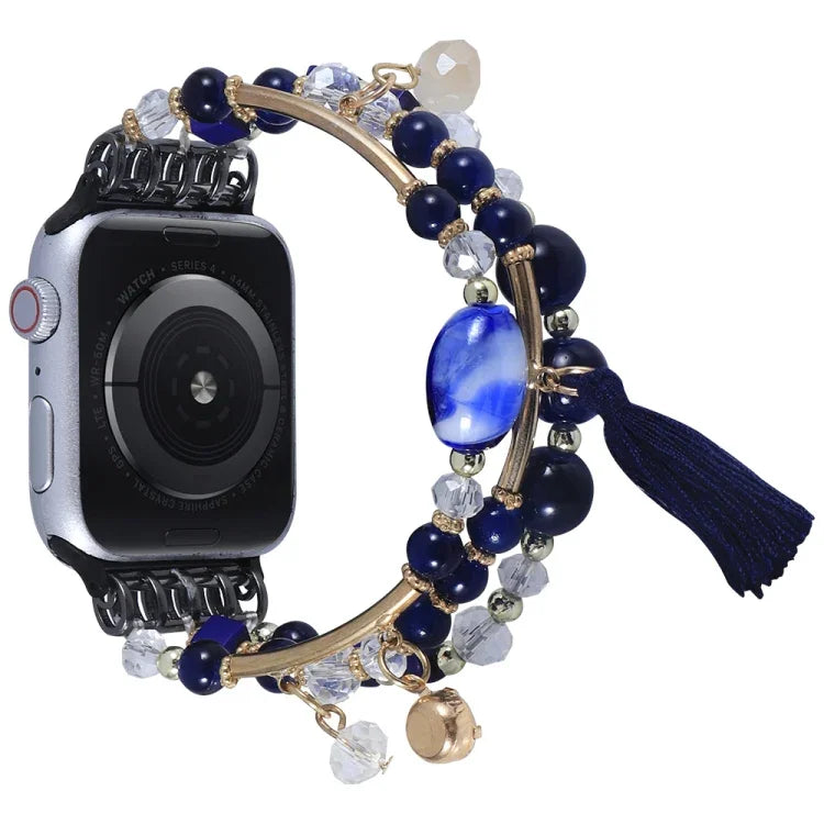 Rundes Perlenkettenarmband für Apple Watch Series 7 (41 mm), 6, SE, 5 und 4 (40 mm), 3, 2 und 1 (38 mm) und 7 (45 mm), 6, SE, 5 und 4 (44 mm) sowie 3, 2 und 1 (42 mm).