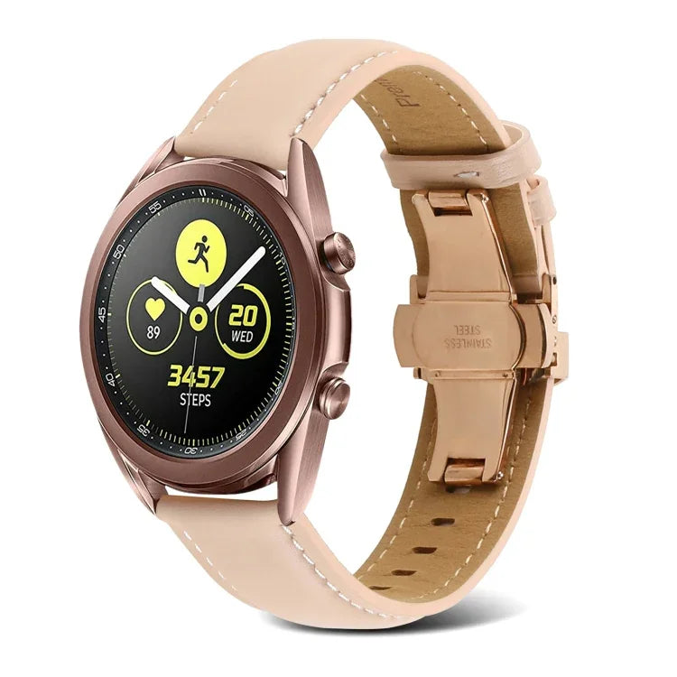 Butterfly Buckle Stitching Genuine Leather Watch Band, For Samsung Galaxy Watch4 20mm, For Huawei Watch GT 3 Pro 22mm